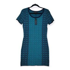 Romeo & Juliet Womens Sz M Green-Blue Geometric‎ Knit Dress New Fall